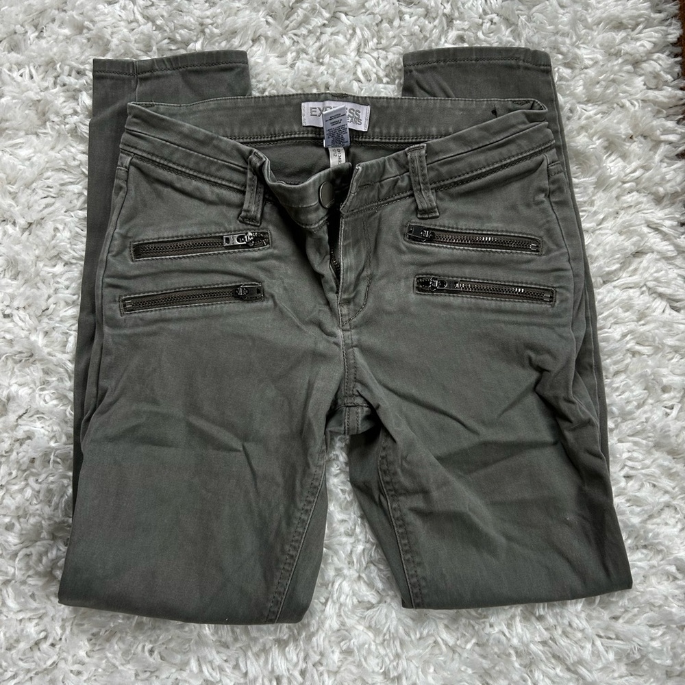 Express Olive Green Zipper Detail Pants